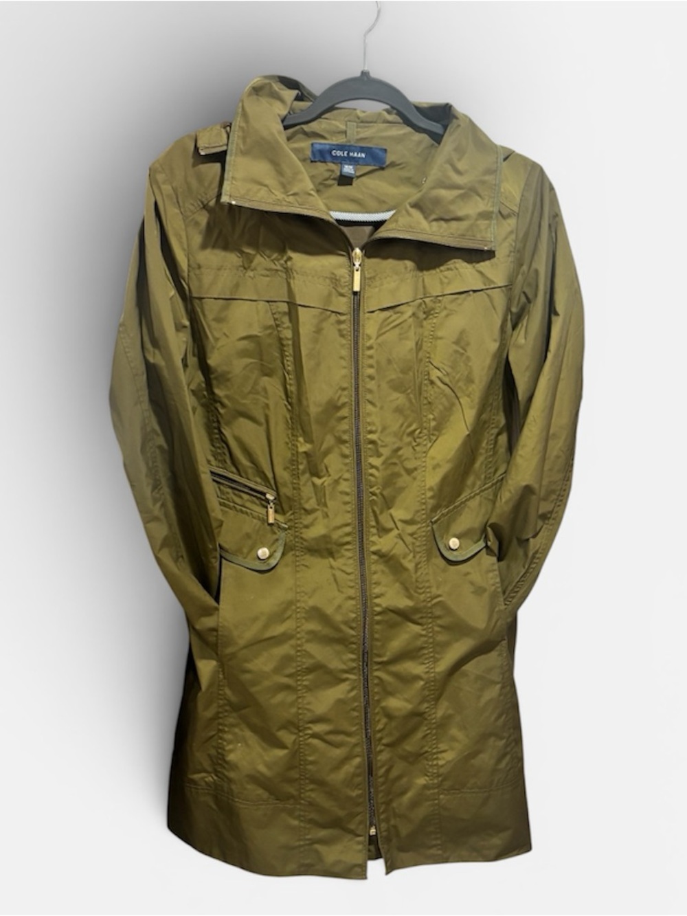 Cole Haan Olive Green Hooded Rain Jacket Utility Trench Coat Women’s Medium